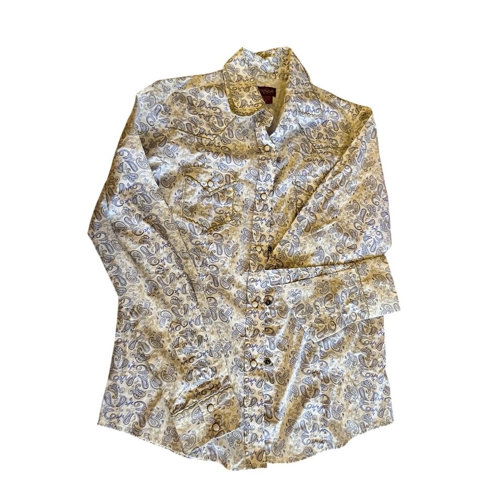 Life Style Men's White/Blue Paisley Cotton Button-Up Shirt M Regular LS